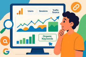 Iniciante usando o Google Analytics GA4 para analisar tráfego orgânico.