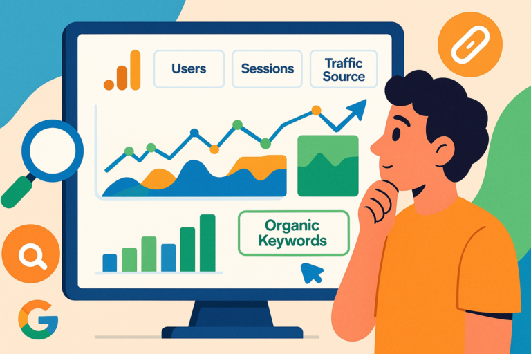 Iniciante usando o Google Analytics GA4 para analisar tráfego orgânico.